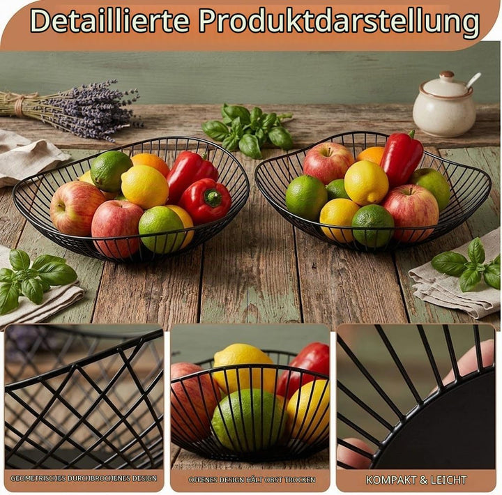 2er Set Obstkörbe Metall, Moderner Metall Obstkorb mit Hohlraum design,Flacher Obstkorb, für Haushal