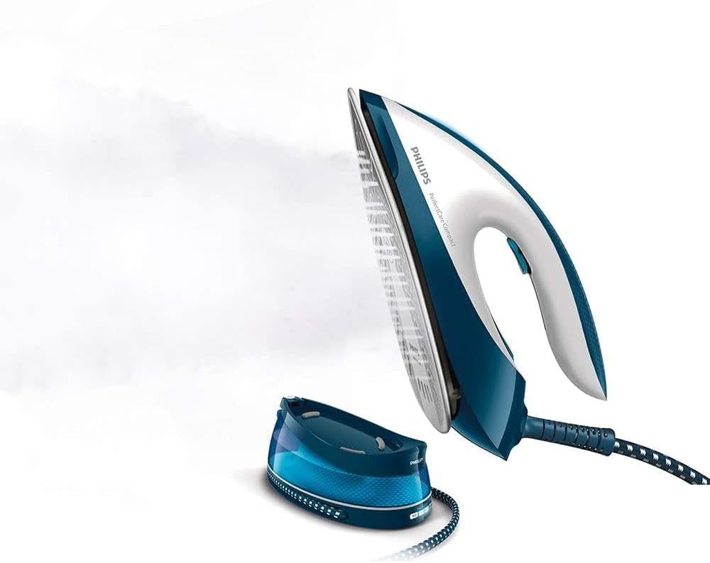 Philips PerfectCare Kompaktes Dampfbügeleisen mit 400 g Dampfboost, 2400 W, blau und weiss - GC7840/