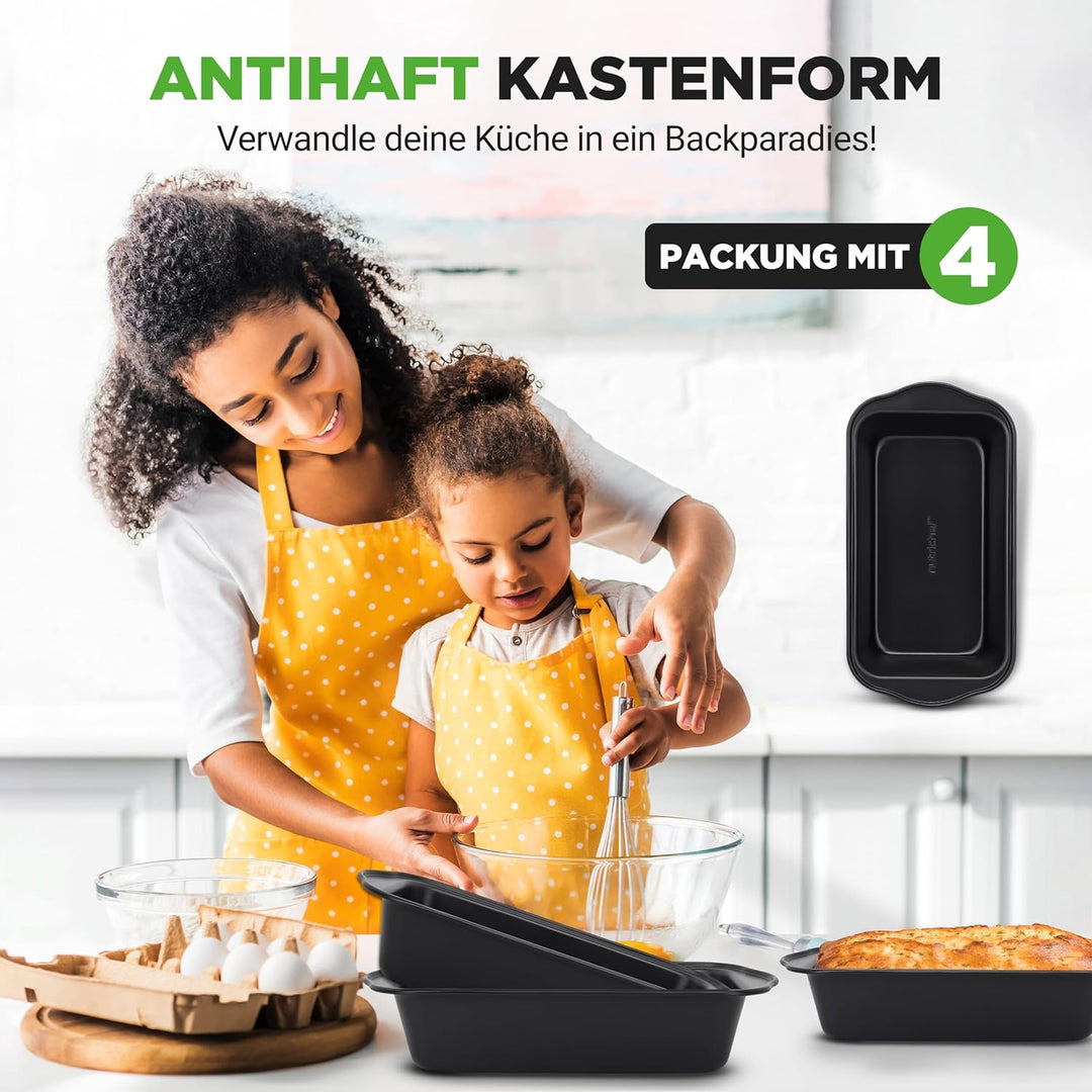 NutriChef 4er-Set Kastenformen – Premium Antihaft-Brotbackformen aus lebensmittelechtem Karbonstahl