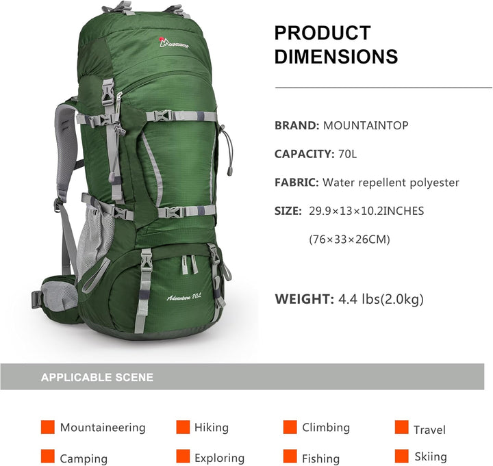 MOUNTAINTOP 70L Trekkingrucksack Innenrahmen Rucksack Wanderrucksack Herren Damen Backpacking Rucksa