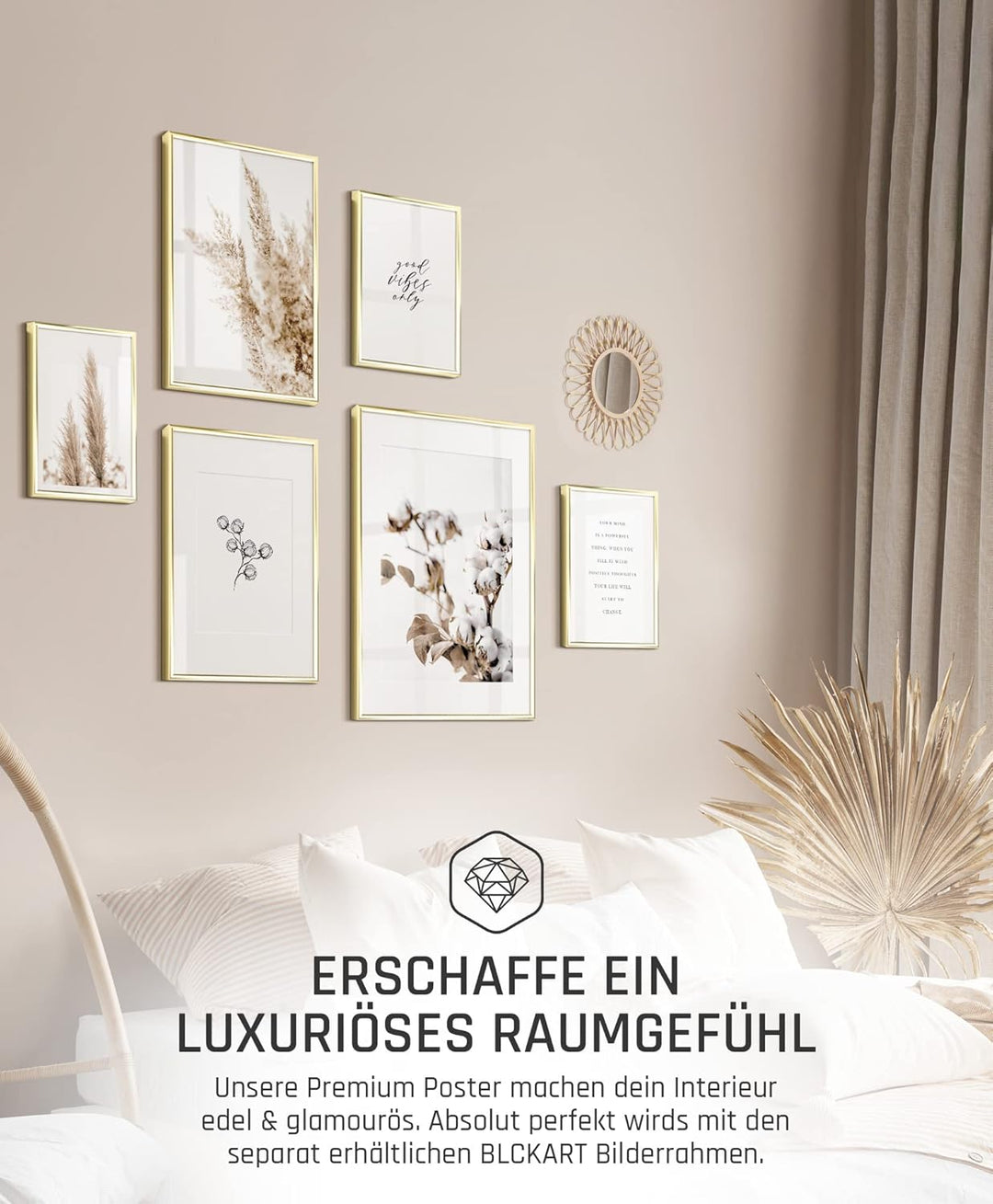 BLCKART Infinity Premium Beige Love Poster Bilder Set Stilvolle Doppelseitige Wendeposter Wohnzimmer