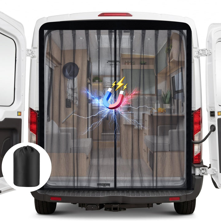 Moskitonetz Magnetisch für Auto Schiebetür (Schwarz, 155x150cm) | Magnetischer Van Sonnenschutz mit