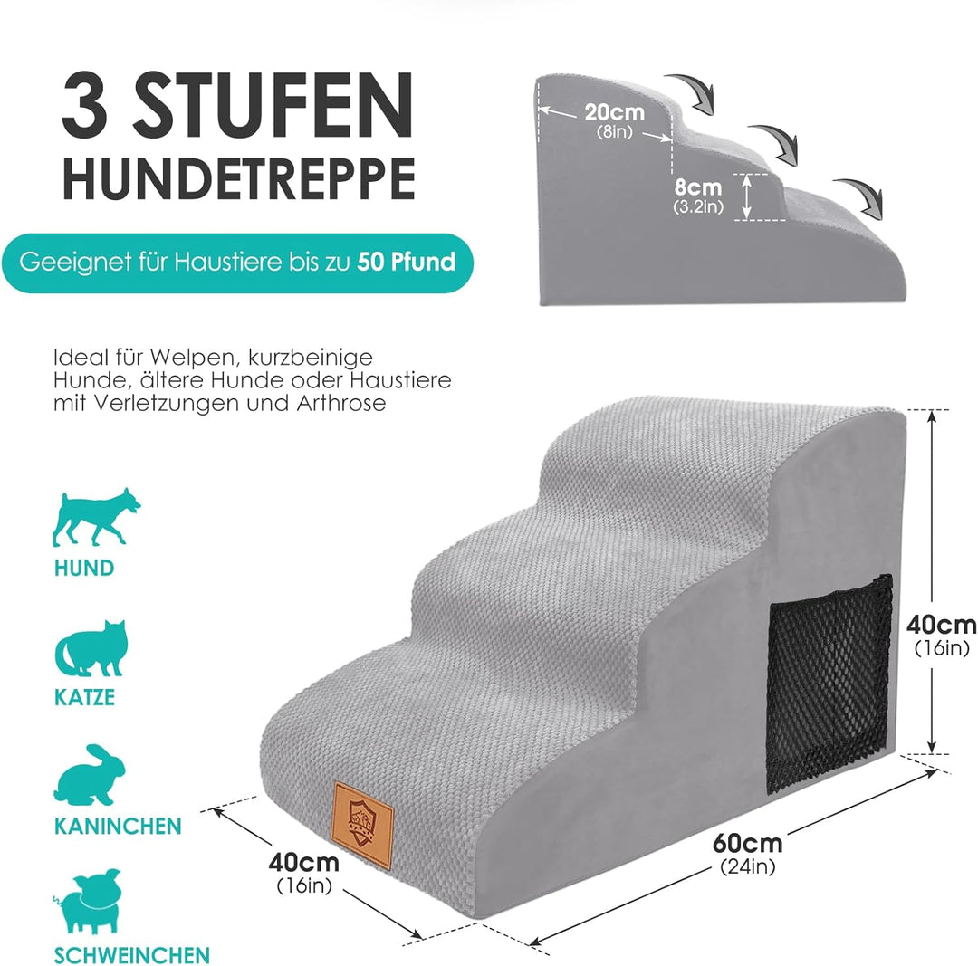 Myiosus Hundetreppe 3 Stufen, rutschfest Haustiertreppe für Kleine Hunde und Katzen, Tragbar Katzent