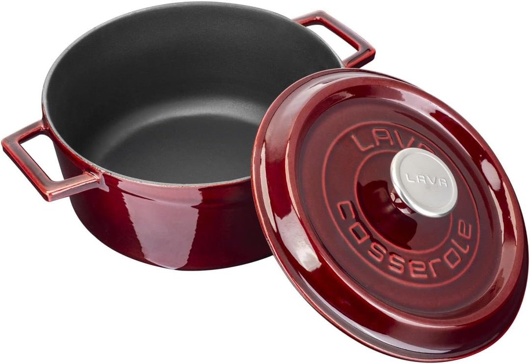 Lava Gusseisen Mehrzweck-Topf mit Deckel, emaillierter Schmortopf/Bräter, Emaille-Topf mit Metalldec