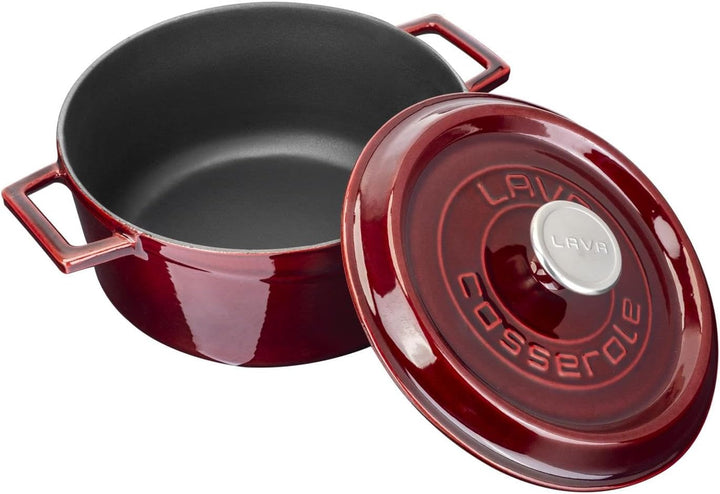 Lava Gusseisen Mehrzweck-Topf mit Deckel, emaillierter Schmortopf/Bräter, Emaille-Topf mit Metalldec