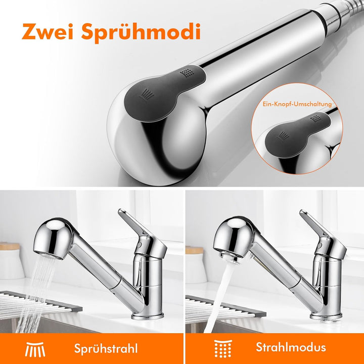 Ibergrif M14550, Wasserhahn Küche Ausziehbar, 360 ° Drehbare- Küchenarmatur mit Brause, Mischbatteri