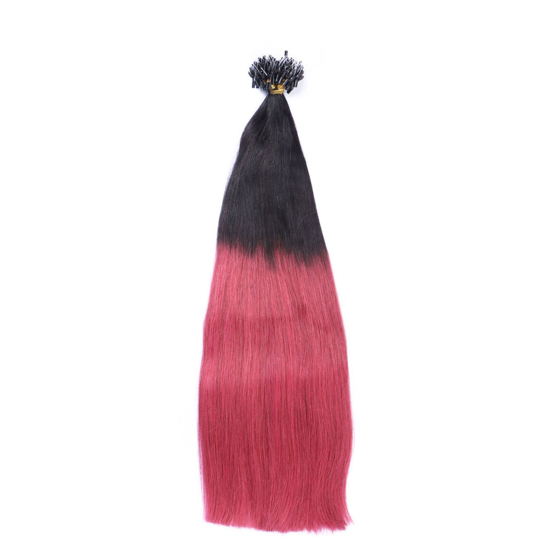 Micro-Ring/Loop Hair Extensions (#1B/BURG OMBRE - 50 cm - 300 Strähnen - 1g) 100% Remy Echthaar Haar
