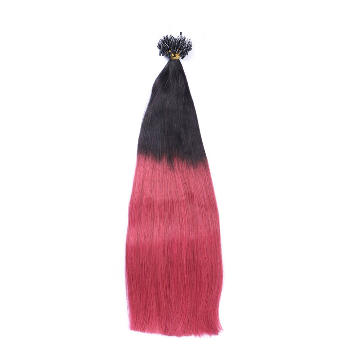 Micro-Ring/Loop Hair Extensions (#1B/BURG OMBRE - 50 cm - 300 Strähnen - 1g) 100% Remy Echthaar Haar