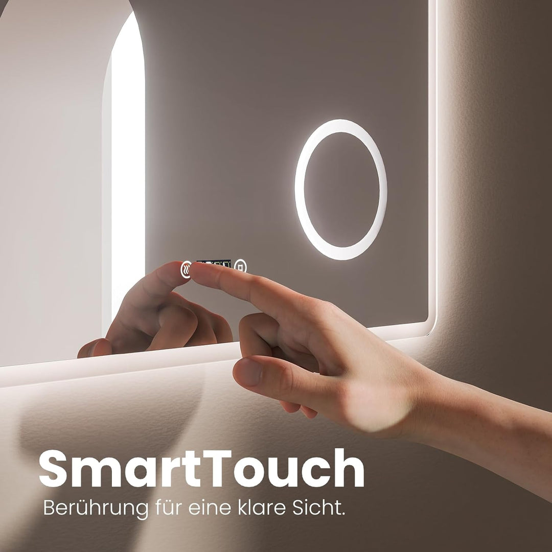 EMKE® 7 in 1 LED Badspiegel 80x60cm Badspiegel mit Beleuchtung 3000K/4000K/6500K Touch+Dimmbar+Besch