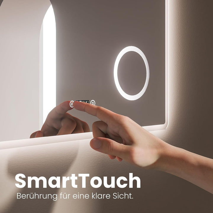 EMKE® 7 in 1 LED Badspiegel 80x60cm Badspiegel mit Beleuchtung 3000K/4000K/6500K Touch+Dimmbar+Besch
