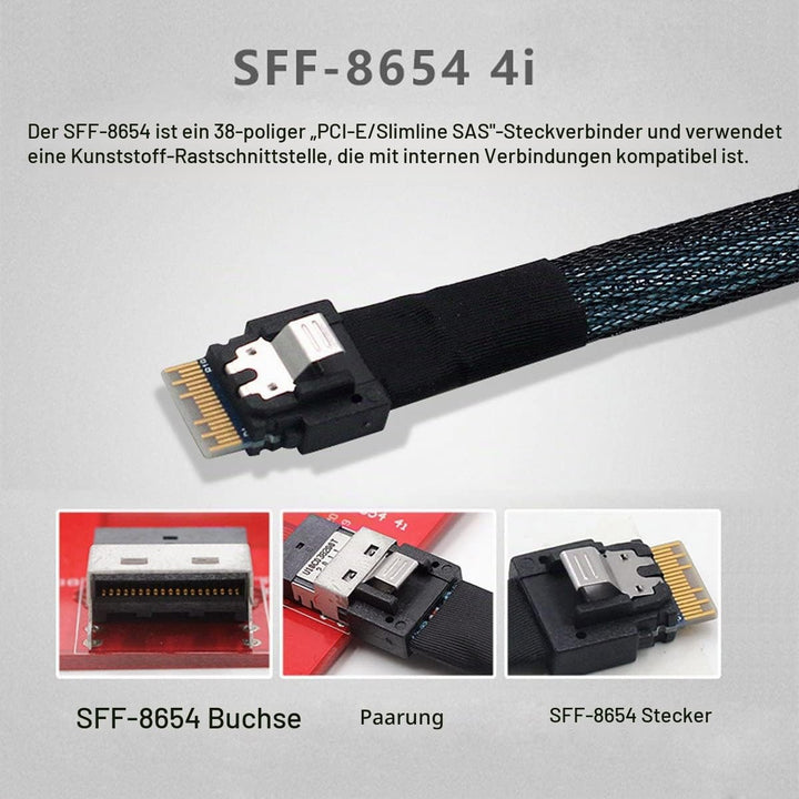 Cablecc PCI-E Ultraport Slimline SAS Slim 4.0 SFF-8654 8i 74pin to Dual SFF-8654 4i 38pin cable 40cm