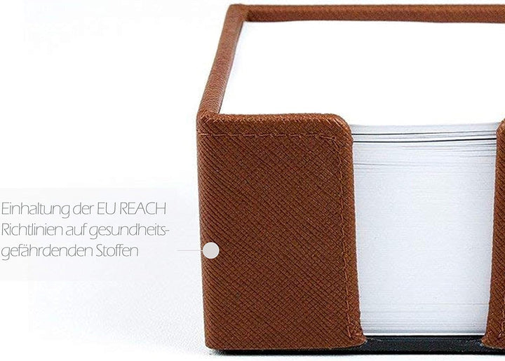DELMON VARONE - Zettelkasten Saffiano Lederimitat braun, Zettelbox inkl. 500 Blatt Papier, Notizklot