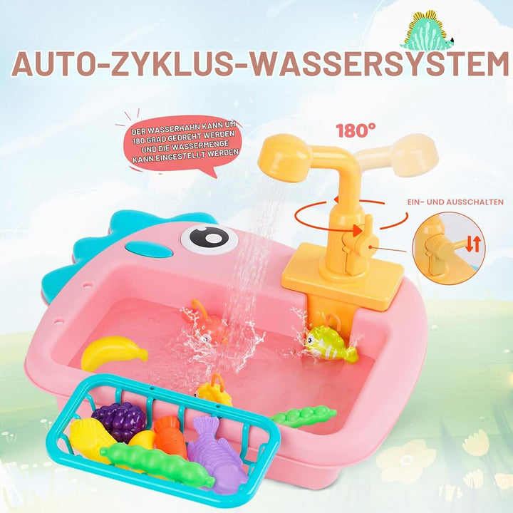 Küchenspüle Spielzeug Set mit Wasserkreislauf Geschirrspüler und Waschbecken 2 in 1 Kinderspielzeug