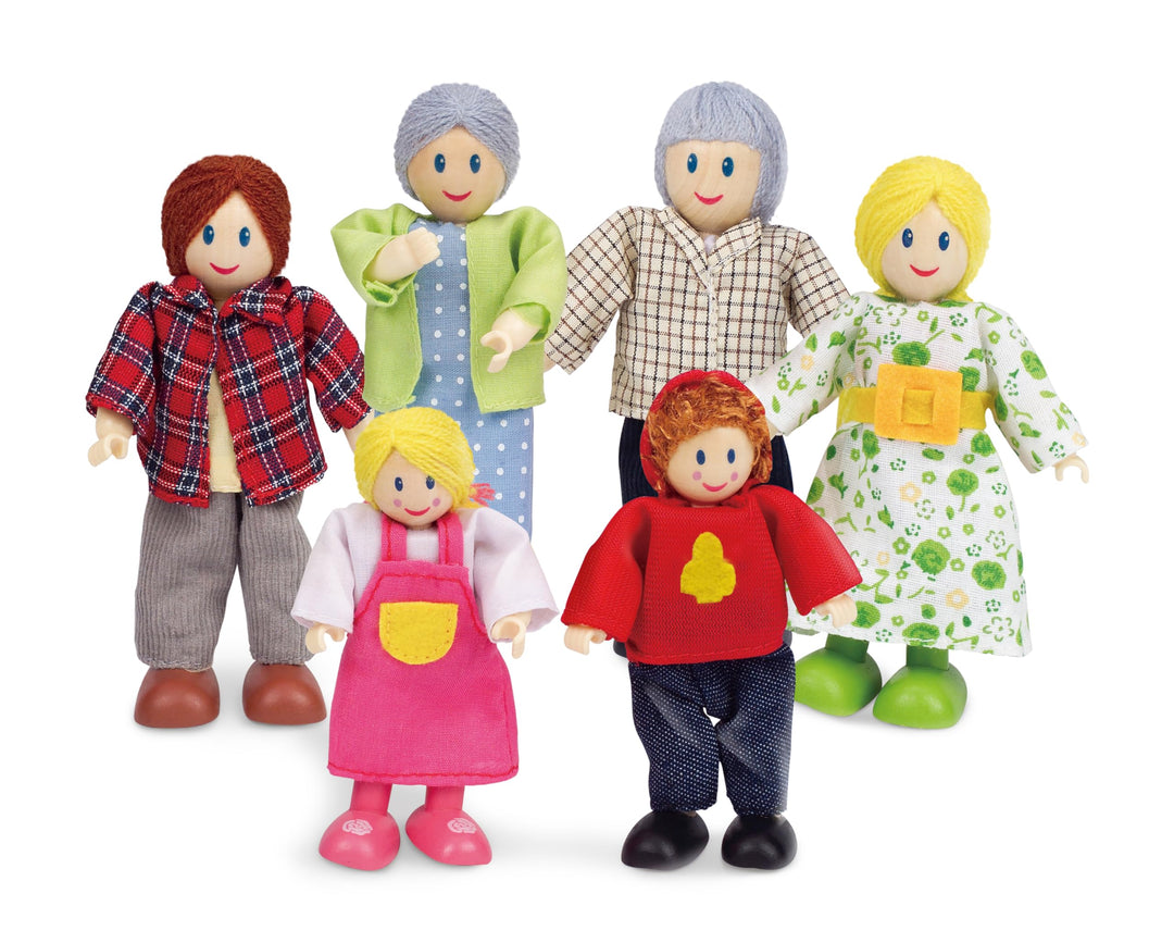 Hape Puppenfamilie Preisgekröntes Puppenfamilien-Set, einzigartiges Zubehör für Puppenhäuser aus Hol