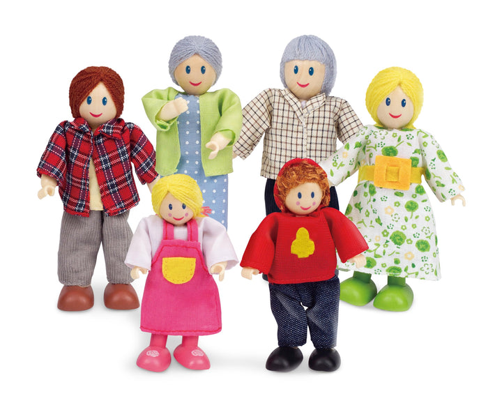 Hape Puppenfamilie Preisgekröntes Puppenfamilien-Set, einzigartiges Zubehör für Puppenhäuser aus Hol