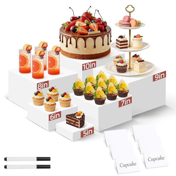 14 Stück stapelbare Acryl-Buffet-Erhöhungen, 6 Grössen Lebensmittel-Display-Erhöhungen mit 6 Mini-Sc