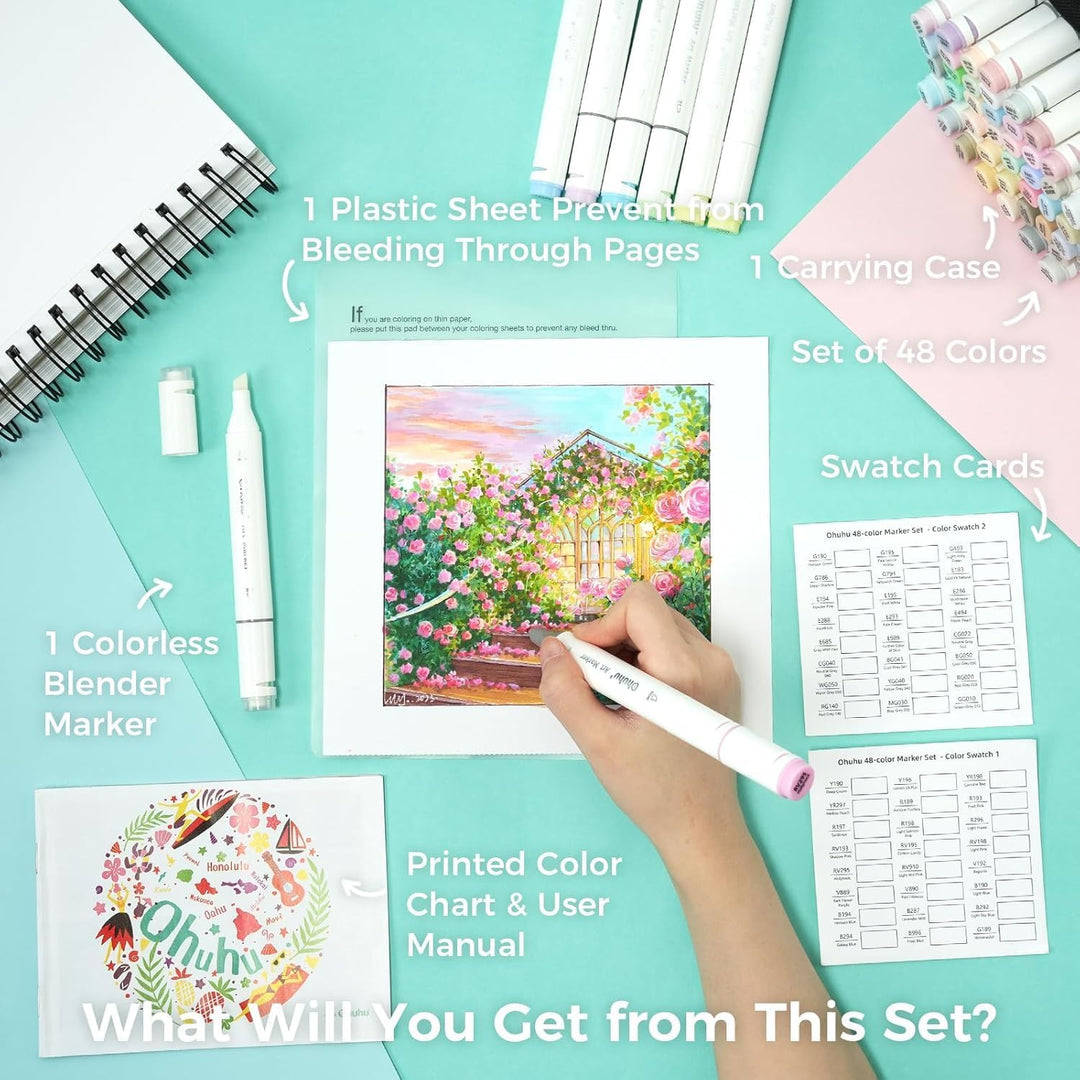 Ohuhu Pastel Marker Stifte, 48 Farben Permanent Marker Stiften Marker Pen verdoppelt spitzt Kunst Sk