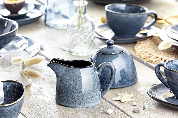 Sänger | Milch und Zucker Set Darwin 3 TLG, Zuckerdose und Milchkännchen Set Steingut, Zuckerdose mi