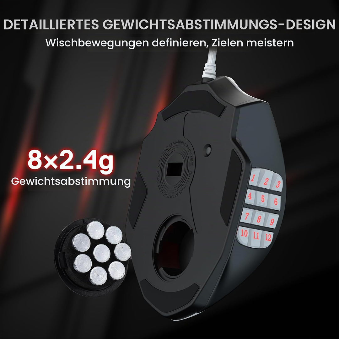 Redragon M908 Impact RGB MMO Gaming Maus, Ergonomische Optische Kabelmaus mit Max. 24.000 DPI, Hohe