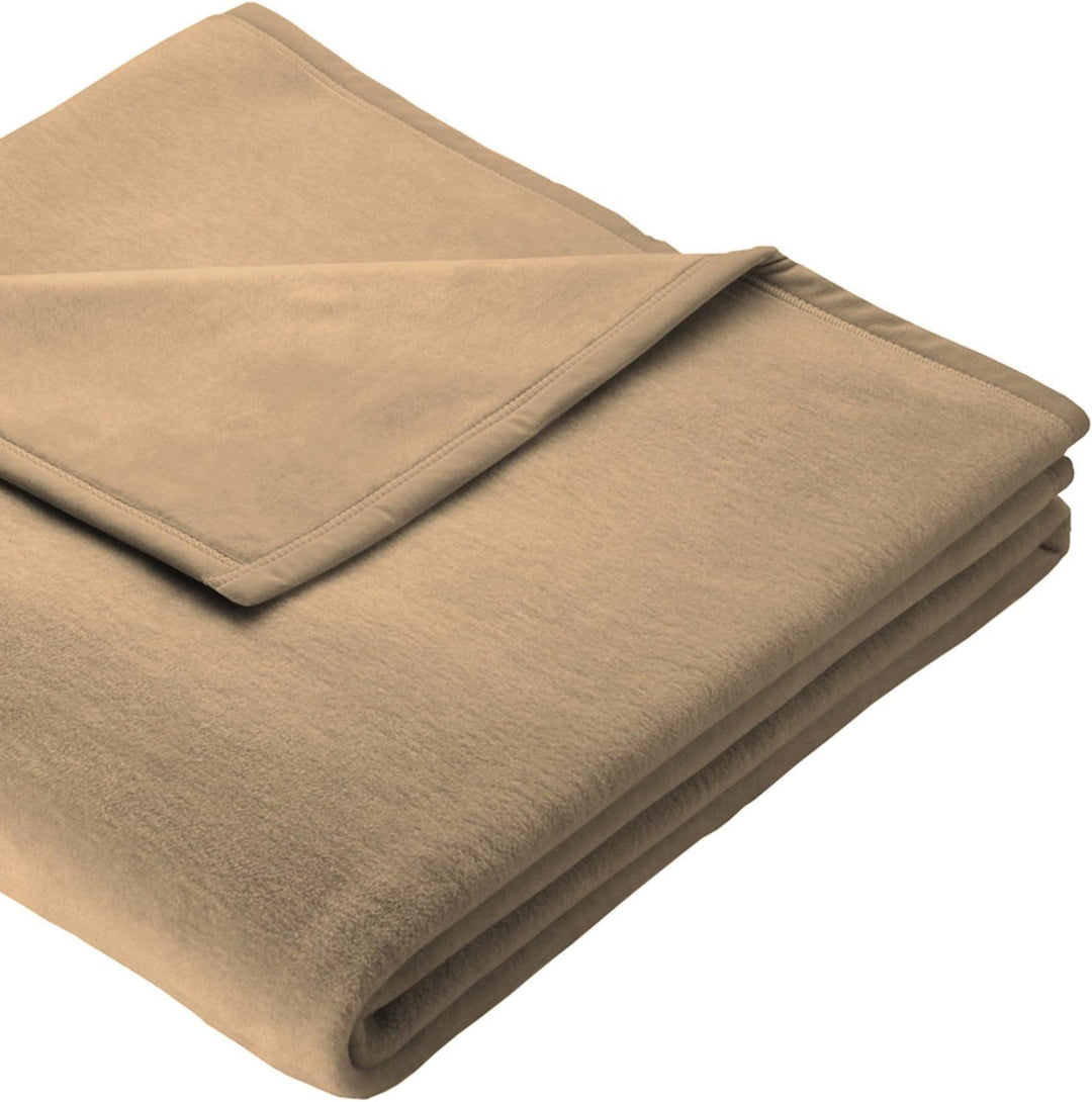 Biederlack Wohn- und Kuscheldecke, 60 % Baumwolle, Veloursband-Einfassung, 220 x 240 cm, Kamel, Orio