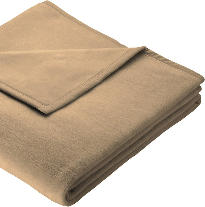 Biederlack Wohn- und Kuscheldecke, 60 % Baumwolle, Veloursband-Einfassung, 220 x 240 cm, Kamel, Orio