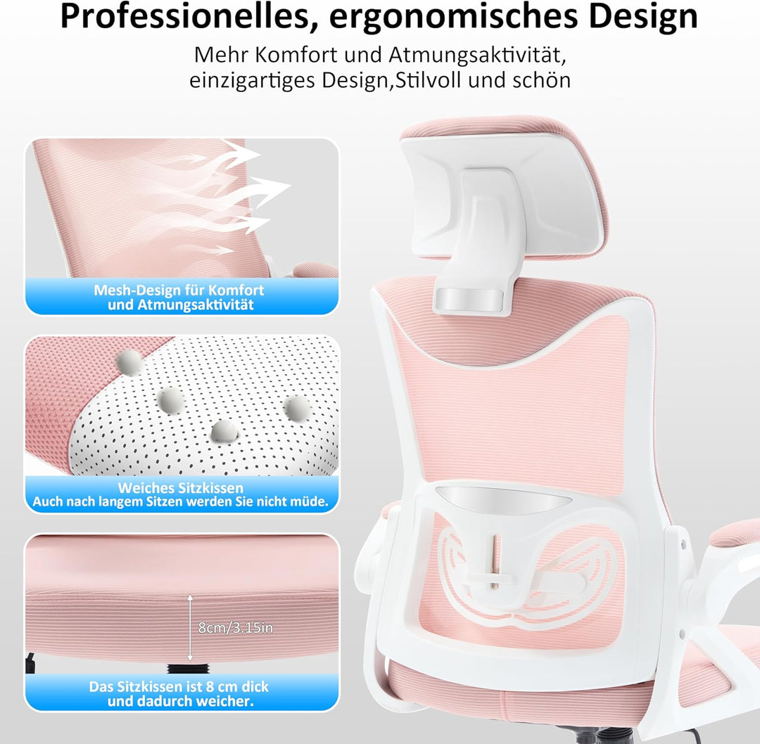 Fizzin Rosa Netz Ergonomischer Bürostuhl Schreibtischstuhl, Rosa
