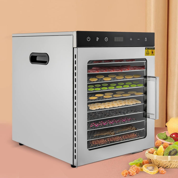 Dörrautomat Edelstahl mit 10 Edelstahlgitter, 800W Dörrgerät mit LED-Bedienfeld, 30-90℃ Temperaturei