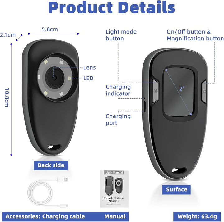 Luvan Lupe mit Licht,Handy-Mikroskop,Tragbares Mikroskop,2,0-Zoll IPS Farbdisplay,5X|9X|14X verstell