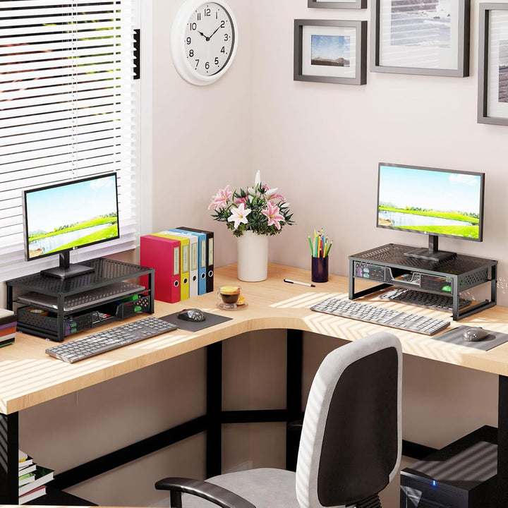 Simple Trending Monitorständer aus Metall und Schreibtisch-Organizer mit Schublade für Laptop, Compu