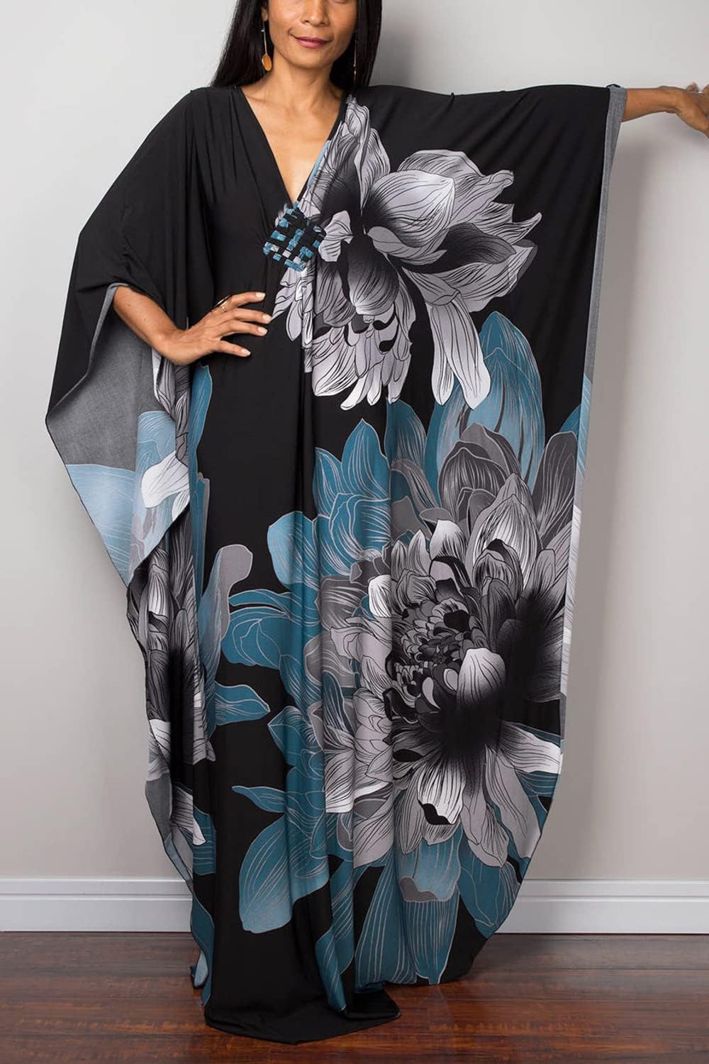 YouKD Sommer Geblümter Loser Kaftan Boho-Strand Bikini Aufdecken Kleid Plus Grösse Robe für Damen Ei