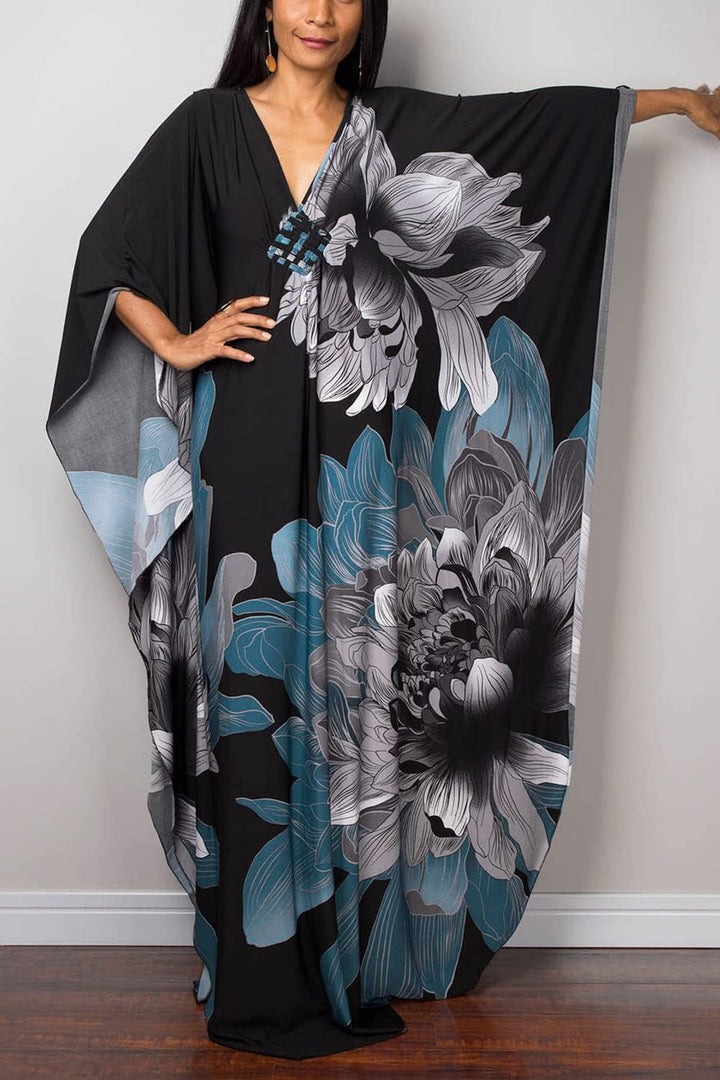 YouKD Sommer Geblümter Loser Kaftan Boho-Strand Bikini Aufdecken Kleid Plus Grösse Robe für Damen Ei