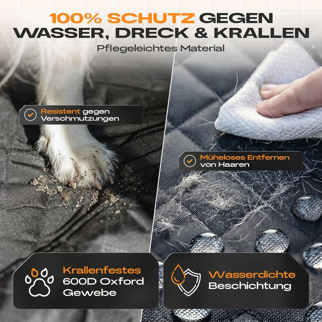 NATURIZ® Hundedecke Auto Rückbank mit Seitenschutz - Hundesitz inkl. Sicherheitsgurt - Hundematte Wa