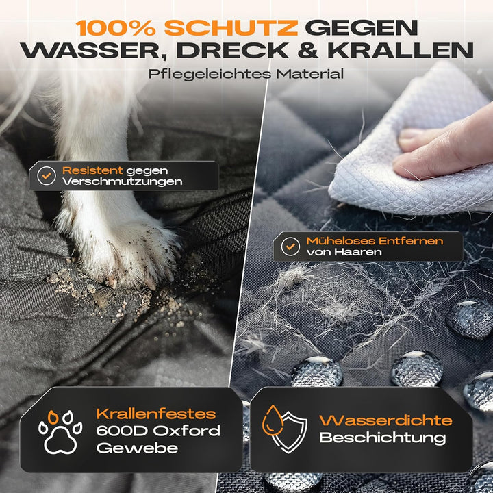 NATURIZ® Hundedecke Auto Rückbank mit Seitenschutz - Hundesitz inkl. Sicherheitsgurt - Hundematte Wa