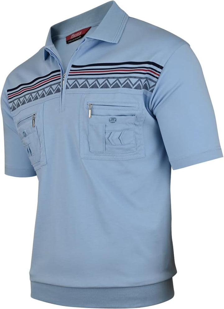 Soltice Herren Kurzarm Poloshirt, Polohemd Kragen, Gestreifte Blousonshirt mit Brusttasche aus Baumw