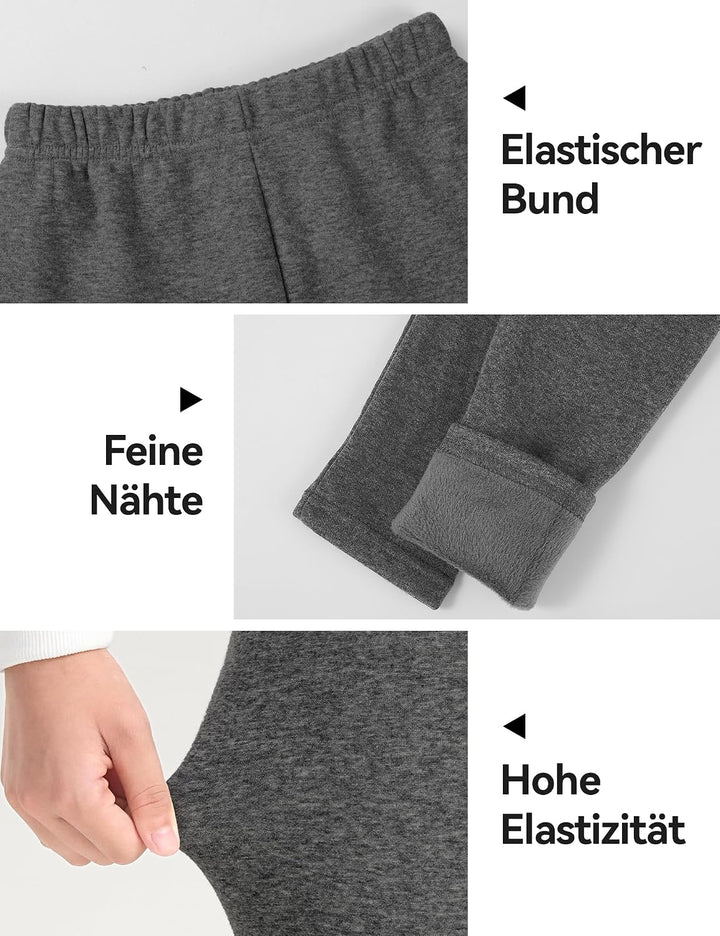 KEREDA Mädchen Leggings Thermo Gefüttert Warme Winter Dicke 2er-Pack 128-134 Schwarz/Dunkelgrau, 128