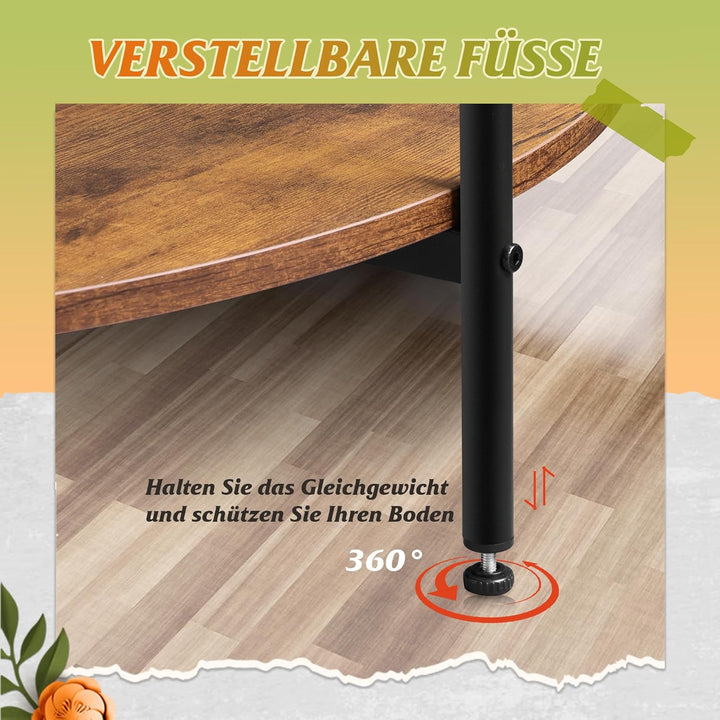 WLIVE Runder Couchtisch Weiss, Wohnzimmertisch Holz mit 2 Ebenen, Sofatisch mit viel Stauraum, für W