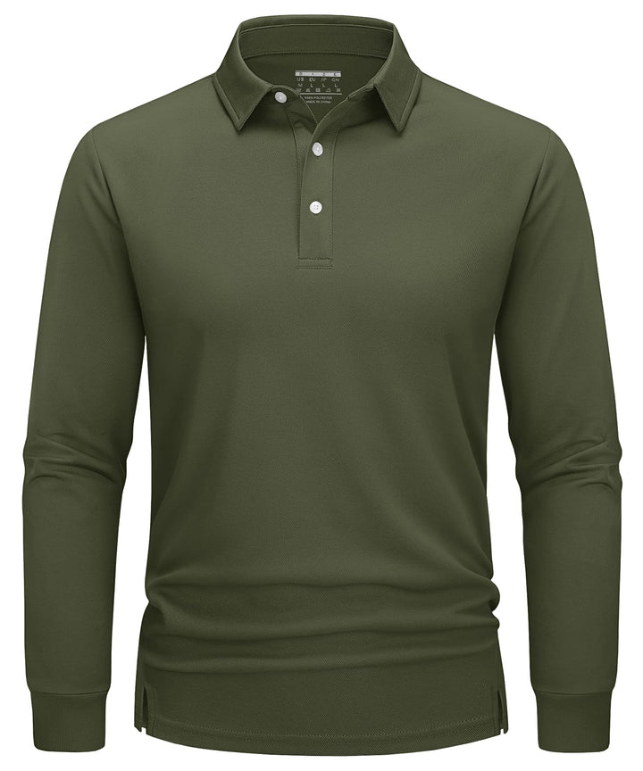 TACVASEN Herren Poloshirt Langarm Golf Polo Schnelltrocknend Funktionsshirts Leicht T-Shirts mit 3-K