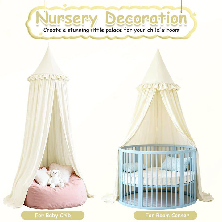 HOTUT Baldachin Kinderzimmer Vintage,Prinzessin Kinderbetthimmel mit Rüschen,Betthimmel Babybett Kin