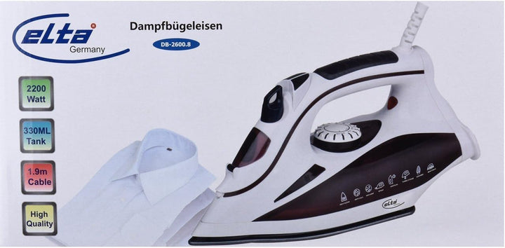 Elta Dampfbügeleisen DB-2600.8 (2200 Watt, 330ml Wassertank, 1,9m Kabel, Keramiksohle, Anti-Tropf-Fu