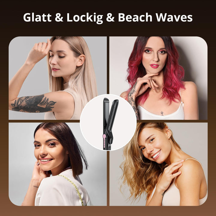 Haarglätter, 2 In 1 Glätteisen Locken und Glätten, Ionen Air Glätteisen, 9 Temperaturstufen (110°C-2