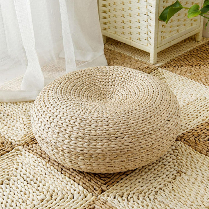 Rundes Sitzkissen aus japanischem Stroh, Futon-Stil, Sitzkissen für den Boden, Tatami, handgeflochte
