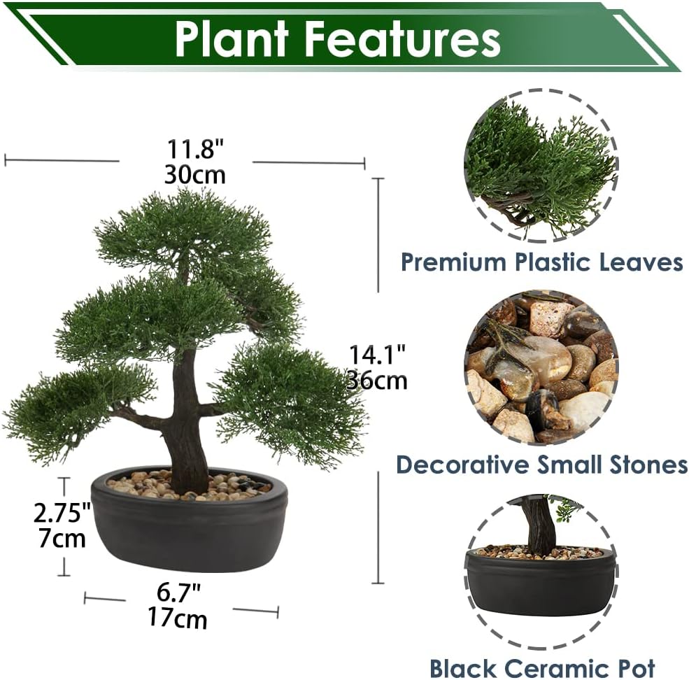 Briful Kunstbonsai Naturgetreue Künstliche Pflanze Kunstbaum Bonsai Zeder Kiefer Podocarpus Plastik