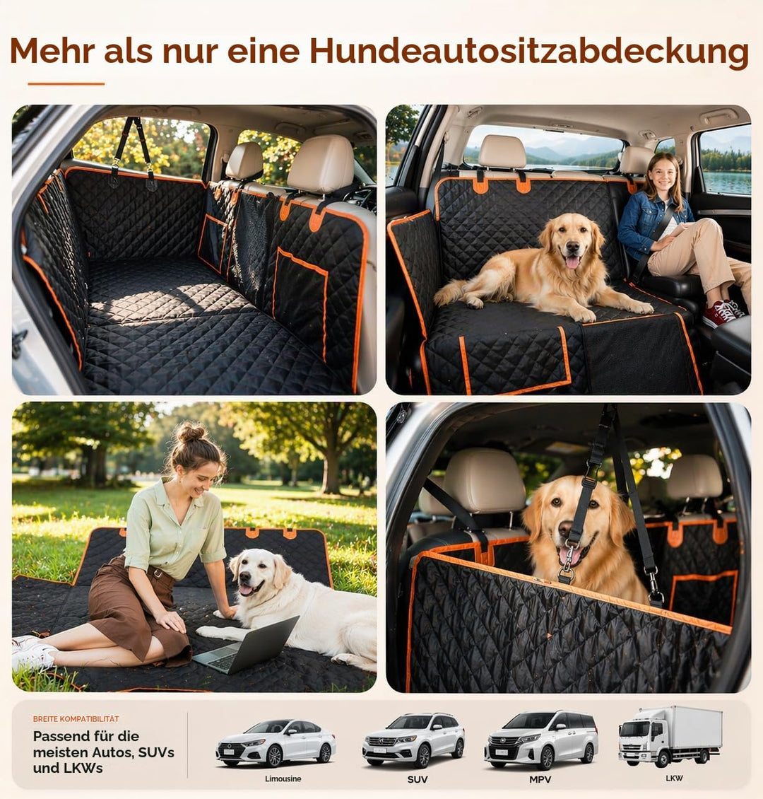 Hundedecke Auto Rückbank Fester Boden(131.8*62.99cm), [Breitere Grösse &amp; Metallclip] Kofferraumschut
