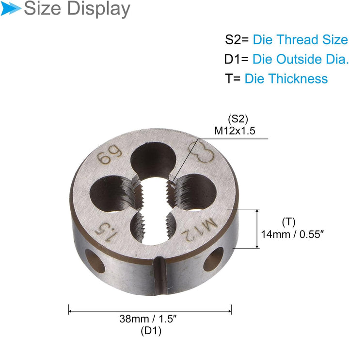 Die Stock Griff Set, M12x1.5 Gewindeschneideisen & Passend für 38mm Aussendurchmesser / M12-M16 Gewi