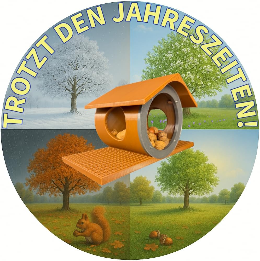 Eichhörnchen Futterhaus mit seitlichen Rundöffnungen - Leicht zu befüllen Dank herausnehmbarer Kartu