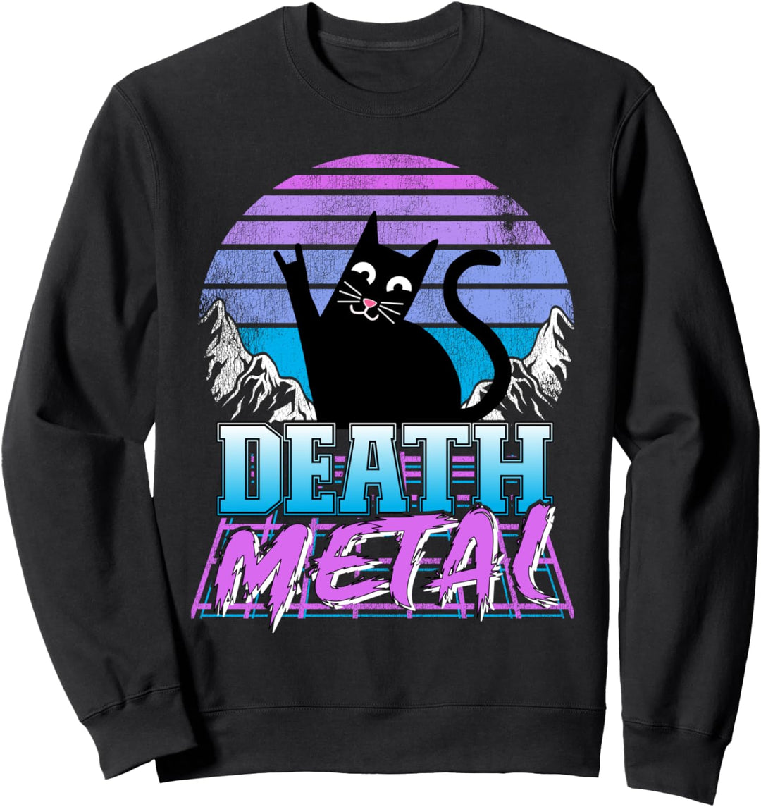 Retrowave Pastell Gothic Katze 80er Jahre Synthwave Retro Death Metal Sweatshirt
