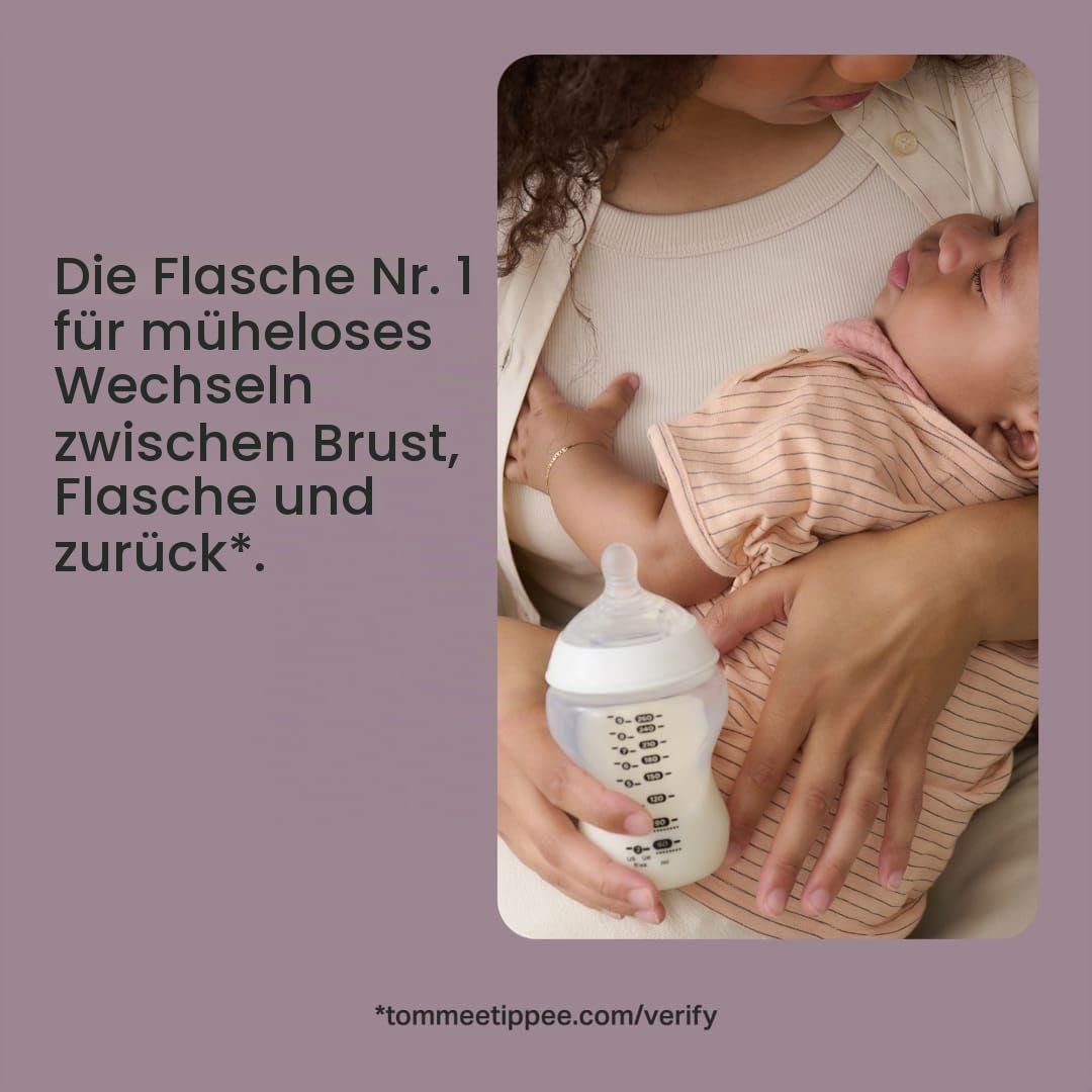 Tommee Tippee Closer to Nature Babyflaschen, Natürlich geformter Trinksauger mit Anti-Kolik-Ventil,