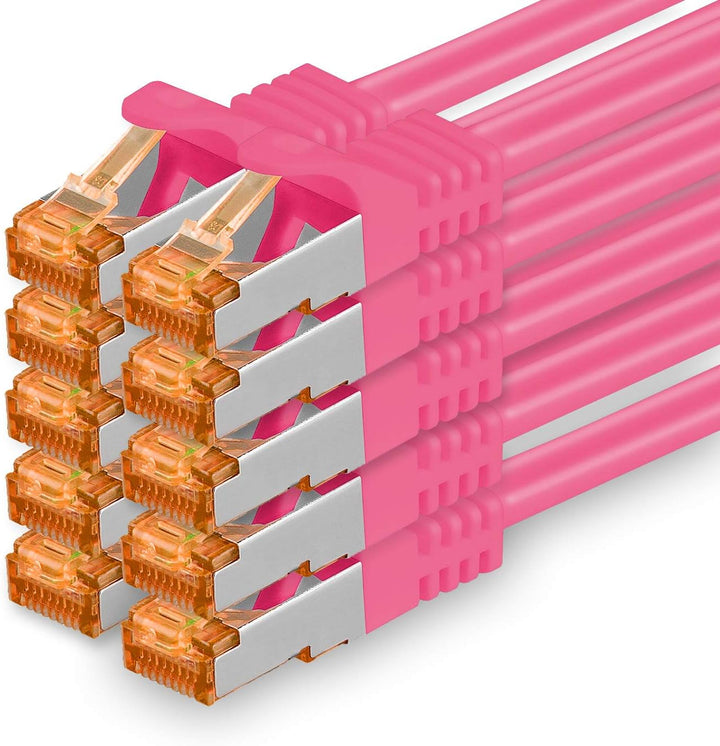1aTTack.de 10m - Cat.7 Netzwerkkabel Magenta - 10 Stück Gigabit Ethernet LAN Kabel 10000 Mbit s Patc