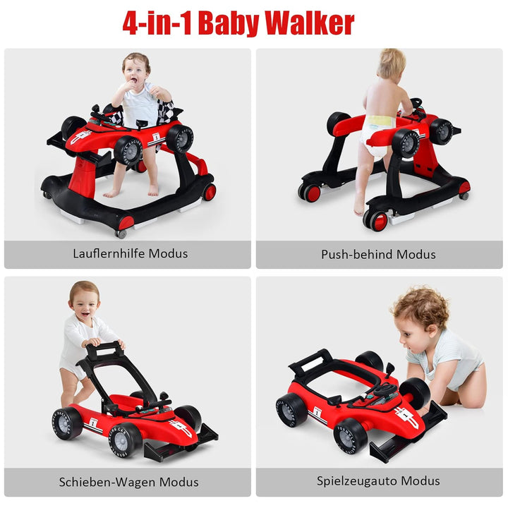 DREAMADE 4 in 1 Autoförmige Lauflernhilfe mit einstellbarer Geschwindigkeit, Musik & Licht, Babywalk