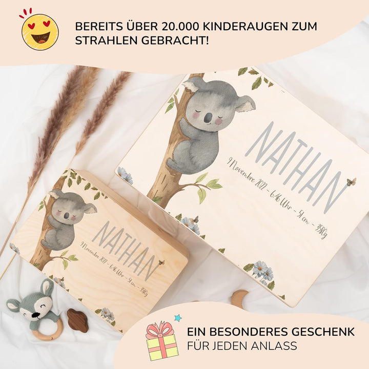 KIDSMOOD - Erinnerungsbox Baby, personalisierte Holzkiste mit Deckel, Ideal zur Aufbewahrung von Eri